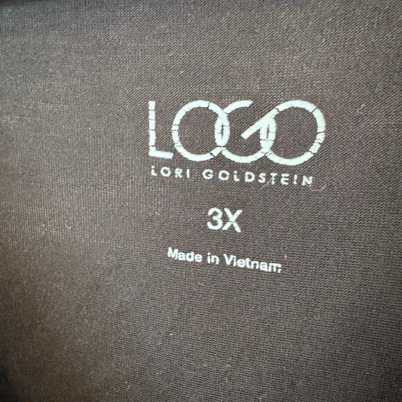 Logo Lori Goldstein Plus 3X Tunic Shark Bite Hem Black 3/4 Sleeve Top - Picture 2 of 3